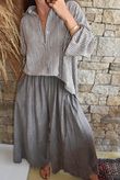 Sundaze Cheesecloth Chalk Stripe Boyfriend Shirt Mocha & White